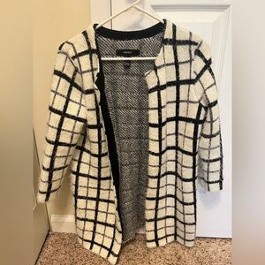 Forever 21 Black & Cream Windowpane Knit Cardigan